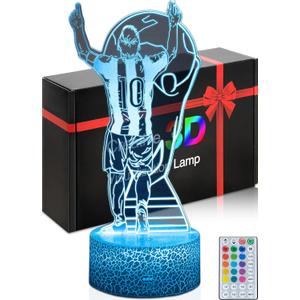 Soccer Night Light for Kids, Dimmable 16 Colors 3D Optical Illusion Lamp with Remote & Timer, Soccer Gifts Toys for Boys, Girls Men Room Decor for Birthday Christmas