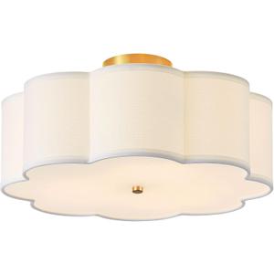 17.7" Semi Flush Mount Ceiling Light Fixture, 3-Light Modern Close to Ceiling Light with Fabric Flower-Shaped Shade, Light Fixtures Ceiling Mount for Bedroom Nursery(Gold)