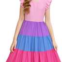 LQSZ Girls Summer Dresses with Ruffle Short Sleeve Midi Casual A-Line Twirly School Sundress Size 3-12 Years (6-7 Years)