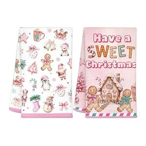 Decor Christmas Kitchen Towels Set of 2 Christmas Tree Candy Cane Pink Absorbent Hand Towel Dish Towels for Kitchen Home Decoration 18x26 Inch 