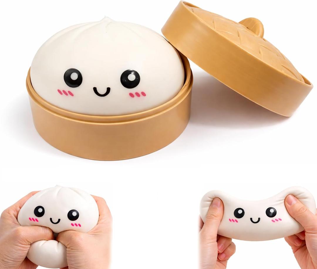 Dumpling Squishy Toys, Giant Mystery Squishy Dumpling Toy Fidget Sensory Stress Ball, Cute Steamer Bun Design, Glitter Dumpling Toys Stress & Anxiety Relief Toy (White)