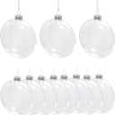 4E's Novelty Clear Flat Ball Ornaments for Crafts Fillable - Pack of 12 Bulk, 80mm 3.15" Disc Shaped Transparent Shatterproof Christmas Ornaments for DIY Crafts to Paint Or Fill