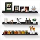 AZSKY Floating Picture Ledge Shelves for Wall Set of 3, 36 Inch Photo Shelves with Lip Long Large Nursery Book Shelf for Toys Storage Kids Bookshelf Wall Mounted Living Room Bedroom Decor Frames (36in set 3, Black)