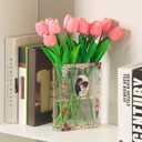 Book Vase, Acrylic Book Vase for Flowers, A Book About Flowers Vase, Book Shaped Vase, Book Flower Vase Clear, Modern Decorative Vase for Living Room, Bathroom, Office, Shelf, Set of 2