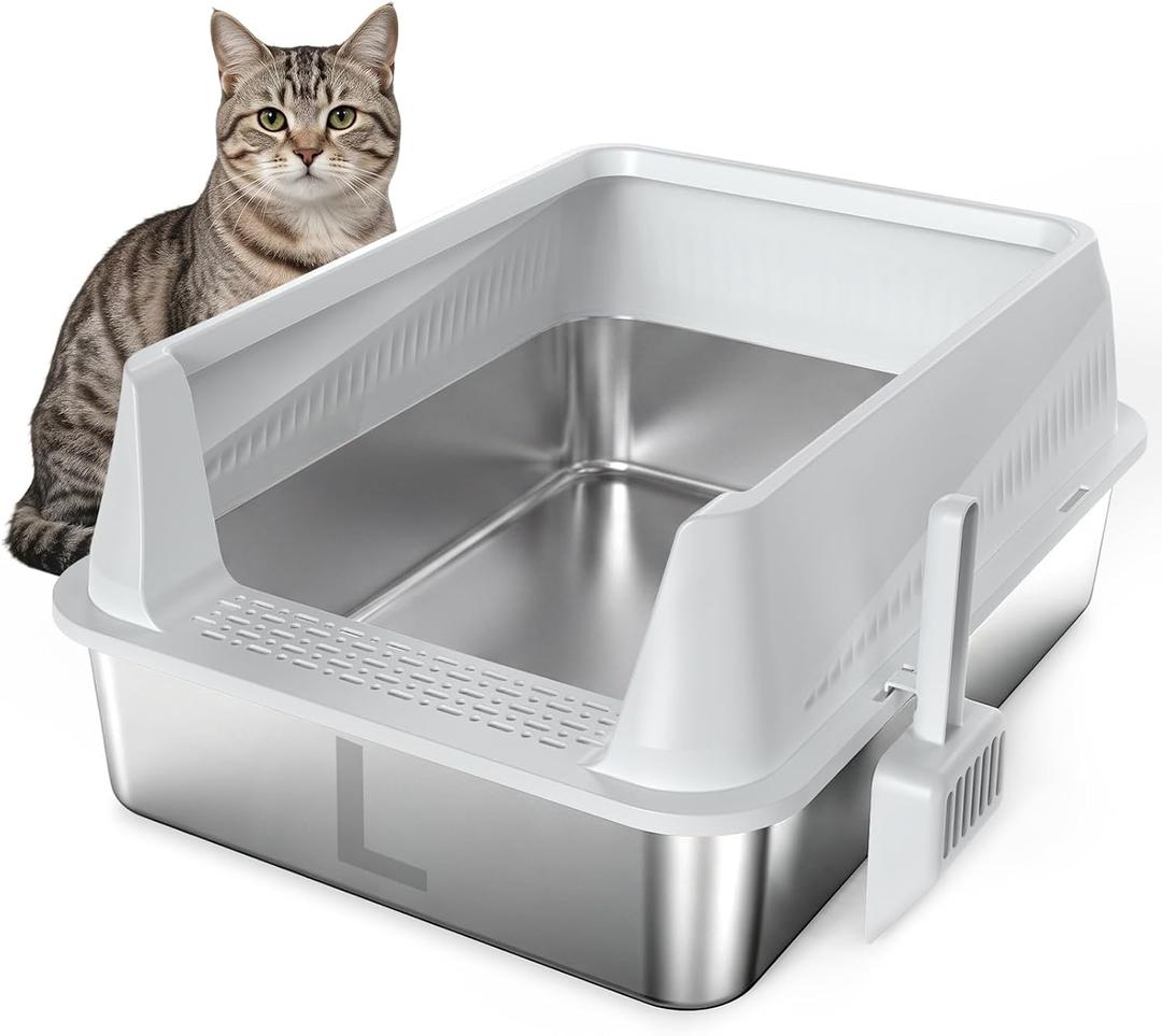 AIPERRO Stainless Steel Litter Box with Lid, High Sided Metal Litter Boxes
Enclosed Litter Box for Large Cats Up to 12 lbs & Kittens – Includes Scoop, Anti-Leak, Non-Stick, Odor Control, Easy to Clean