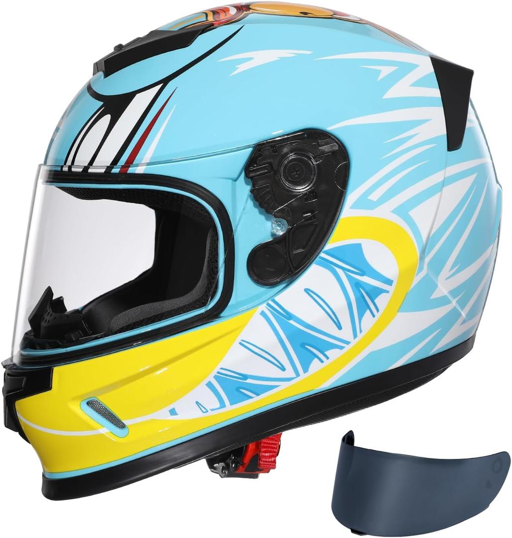 TRIANGLE Kids Motorcycle Helmets Youth Full Face Helmet Lightweight with 2 Visors DOT Approved (Medium, Glossy Blue)