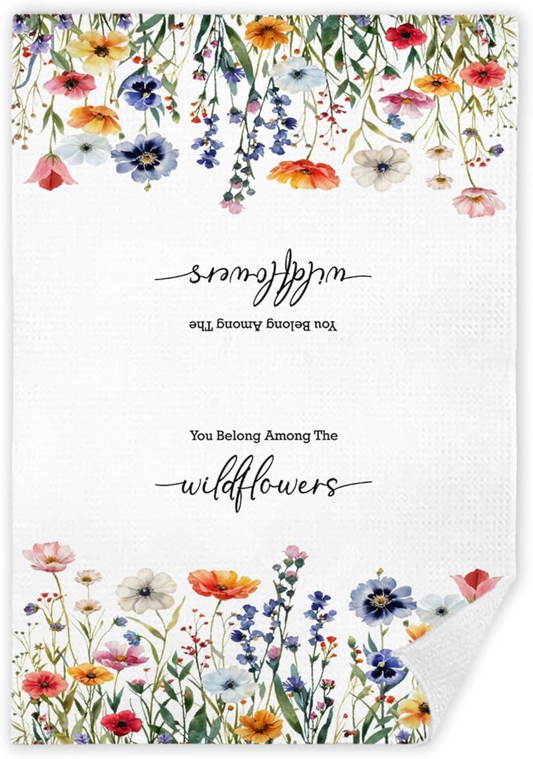 JINYO Spring Wildflower Floral Kitchen Dish Towels, Floral Hand Towels for Bathroom, Spring Kitchen Bathroom Decor, 16x24 Inch