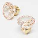 Cabinet Knobs 6 Pcs, Crystal Drawer Knobs 1.4" Diameter Glass Handles for Dresser, Kitchen, Bathroom (Flower Champagne)