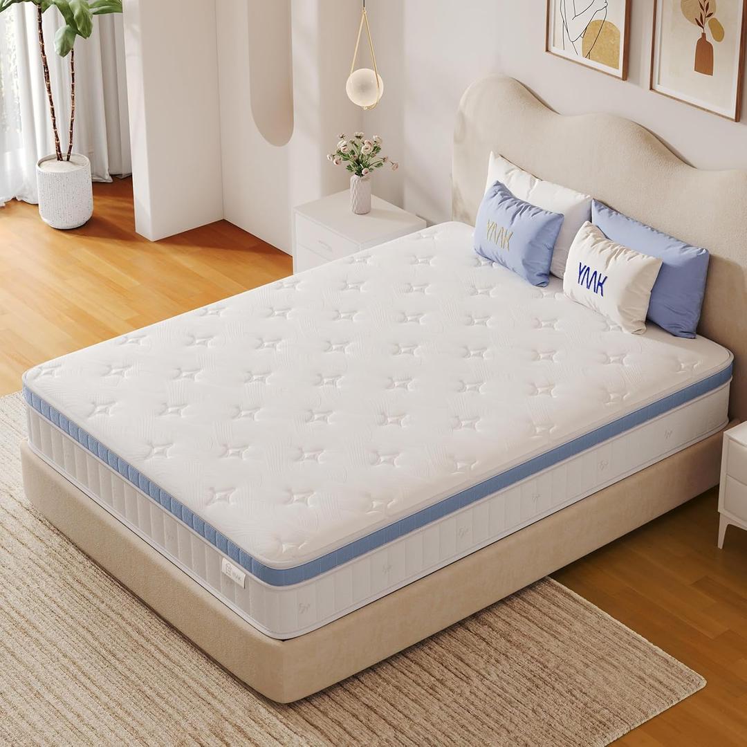 Yaak Queen Mattress 12 Inch, Hybrid Bed Mattress Queen Size in a Box, Individual Pocket Spring with Breathable Memory Foam, Pressure Relief, Medium Firm Back Support for Adults and Parents
