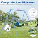 PANGU Crown 2-in-1 Swing & Hammock, 460lbs 2 Seat Swing Sets for Backyard, Outdoor Kids Swing Set Heavy-Duty Metal,1 Saucer and 1 Belt for Outdoor Playground Park,Pink-BlueHammock not Included