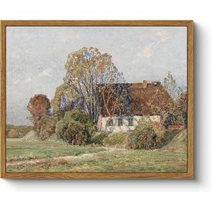 ARPEOTCY Vintage Farm Framed Wall Art, Cottage Scenery Retro Painting Decor Aesthetic, Large Canvas Print Artwork, Country Farmhouse Wall Pictures for Living Room Decor 24x36 Inch