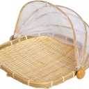 Square Bamboo Tent Basket with Lid, Vegetable/Fruit, Bread, Storage BasketSide length28cm (11 inches)