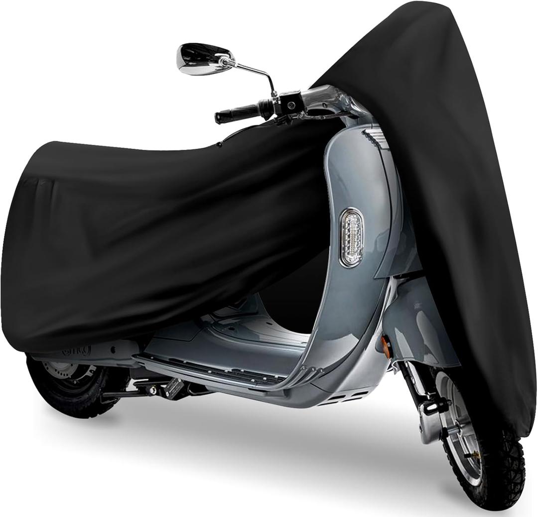 Scooter Cover, Waterproof Moped Cover, Vespa Cover, Outdoor Windproof and UV, for 60" Long Yamaha Honda Ruckus Motorbike Cover (Black) (XS-60 inch)