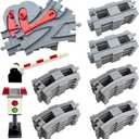 37 Pieces Train Tracks Set - Compatible with All Major Brands, Classic Railway Track with 20 Curved, 10 Straight and 2 Switches, Light Grey Toy Track Accessory for Kids