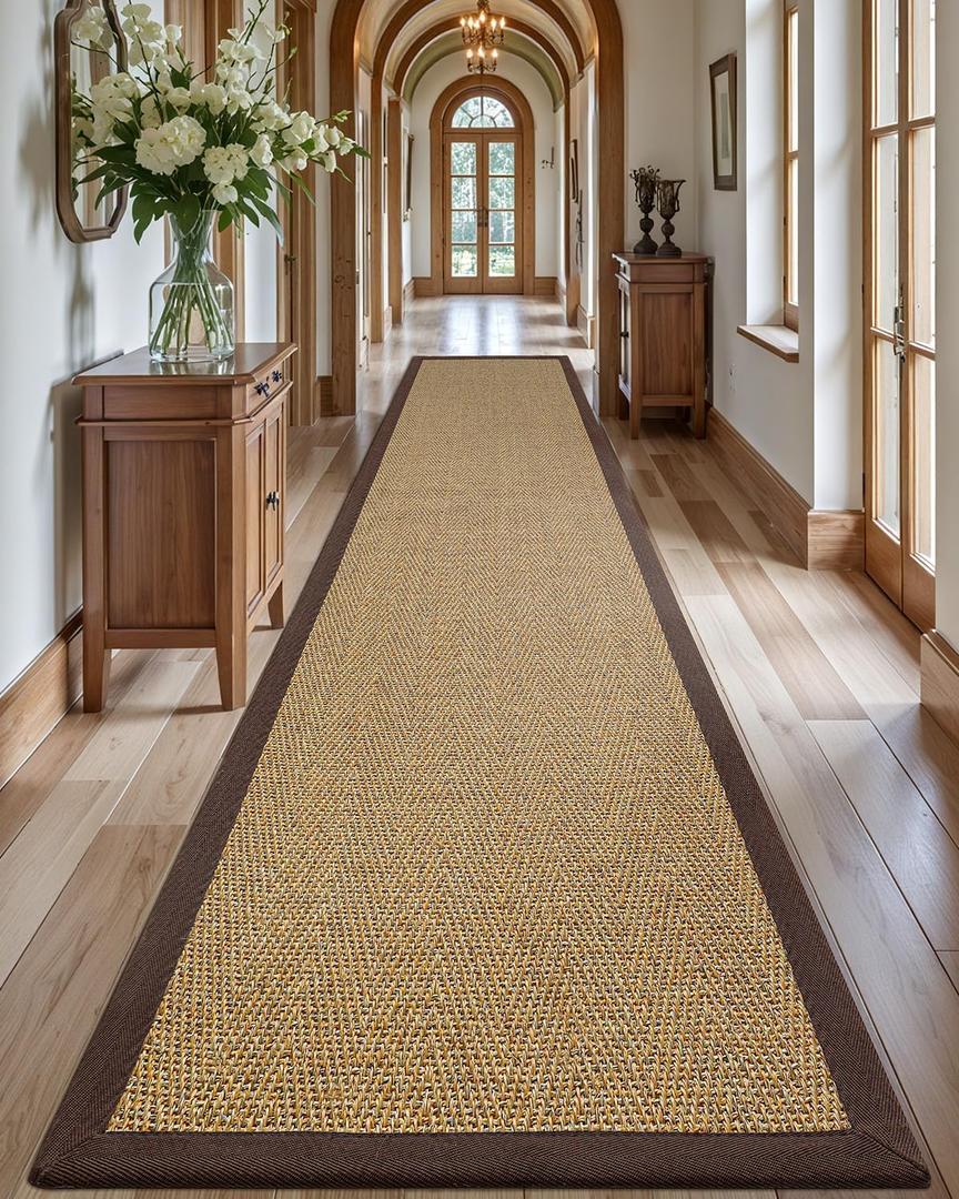 LUMI Sisal Runner Rug Non Slip for Hallway, 3'x8' Natural Rustic Carpet No Shedding, Farmhouse Braided Area Mat Indoor High Traffic for Living Room, Entryway, Kitchen, Laundry (Walnut Grid)
