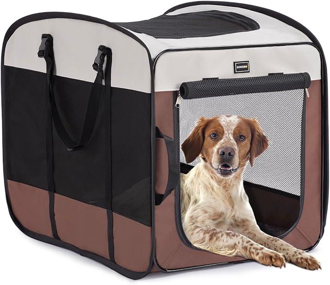 DONORO Dog Kennels and Crates for Medium Dogs, Portable Pop Up Indoor Pet Cage with Sturdy Wire Frame, Collapsible Travel Crate Soft Sided Cat Bag Escape Proof (28 Inch)