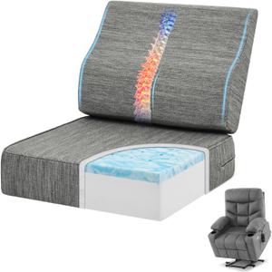 baibu Gel Memory Foam Recliner Cushions with Lumbar Support Pillow for Elderly, 20x20x5 Inch Thick Dual-Layer Design Non-Slip Seat Cushion for Recliner Chair for Reduce Hip & Lumbar Pain, Grey