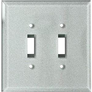 Silver Glass Mirror SWITCH HITS Double Light Switch Cover Plate | 2 Toggle | 5.25" x 5.25" | Professional Quality Glass Mirror Wall Plate Covers For All Configurations