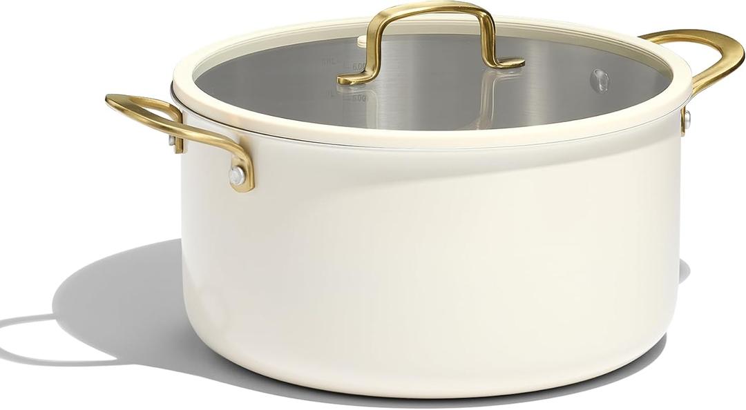 CAROTE 8QT Full Clad Tri Ply Stainless Steel Stock Pot with Lid, Kitchen Stockpot Soup Pot, Outer Ceramic Layer, Even Heating, All Stoves Compatible, Oven & Dishwasher Safe, Stay Cool Handle, White, 8 Quarts