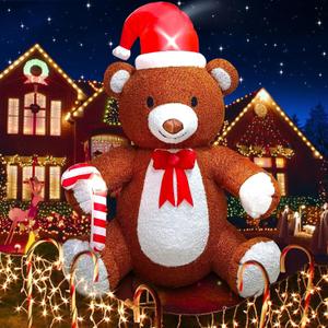 Kalolary Fluffy Bear Inflatable with LED Light, Christmas Blow Up Indoor Decoration, Xmas Teddy Yard Inflatable for Holiday Family Party Lawn Decor