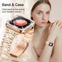 Newlibery Bling Watch Bands with Bling Case for Women Compatible with Apple Watch Band 41mm Elegant Dressy Jewelry Replacement Metal Link Wristband Protector Cover for iWatch Series 9/8/7 Rose Gold