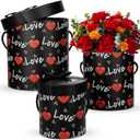 Hollyone Valentine Gift Box for Women Men with Lids Set of 3 Round Nesting Gift Boxes Cylinder for Presents 3 Assorted Size Flowers Arrangements Boxes for Giving Valentine Gifts Present Wrapping Black (Black and White)