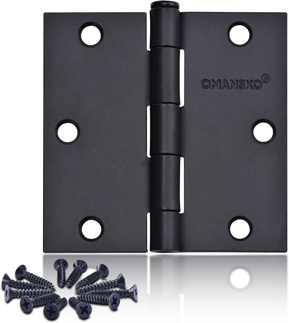 24 Pack Black Door Hinges, 3.5 x 3.5 Inch Black Hinges for Interior Doors 3 1/2 Inch Hinges for Residential Doors, Square Corners Interior Door Hinges for Standard Flat/Bedroom
