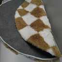 KICMOR Round Rugs for Bedroom, 4ft Fluffy Soft Circle Area Rug Beige and Cream White Checkered Shag Shaggy Carpet Small Living Room Circular Rug for Kids Boys Girls Dorm Nursery Home Decor Aesthetic