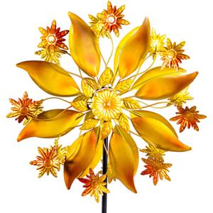 Solar Wind Spinner with Solar Powered Glass Ball - Weather Resistant Metal Sun Wind Sculptures Yard Decoration with Unique Finishes & Special Effects for Lawn, Garden & Patio