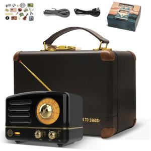 Muzen Portable Bluetooth Speaker, OTR Metal Retro Small Wireless Speaker, FM Radio with Antenna AUX, 10h+ Long Playtime, High Fidelity Stereo Audio with Suitcase, Room Office Decor, Festival Gift (Black)
