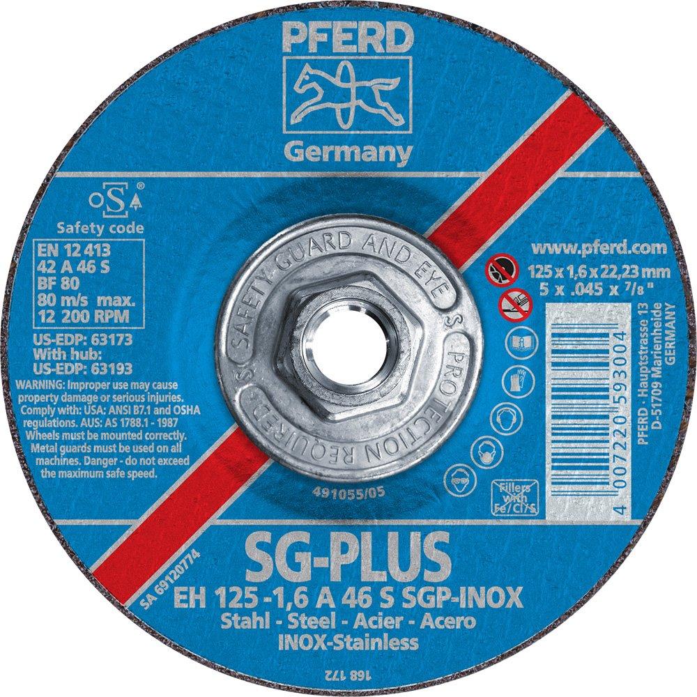 PFERD 63193 Depressed Centre Cut-Off Wheel, Type 27, Aluminum Oxide A, 5" Diameter x .045" Thickness, 5/8-11 Thread, 12200 Max RPM (Pack of 10)