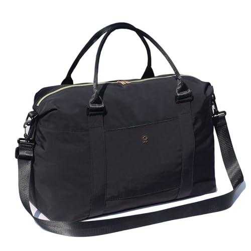 ESVAN Travel Tote Duffel Gym Bag,Weekender Overnight Carry-on Tote Crossbody Bag with Wet Pocket and Trolley Sleeve Upgraded (A Black)