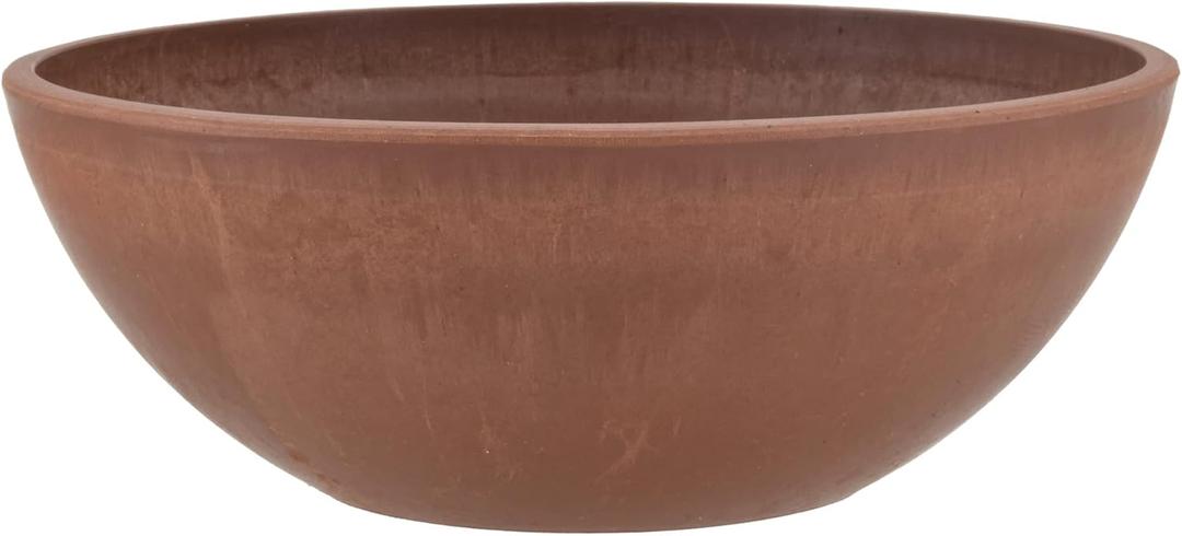 PSW Pot Collection M30TC 8-inch Plastic/Stone/Wood Composite Low Bowl Planter  No Drainage Hole (Drillable), Shallow Indoor/Outer Pot for Succulents, Bonsai, Fairy Gardens, Herbs, Terra Cotta Color