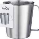 48Oz/6Cup Stainless Steel Pitcher (SUS304), 1.50 Liter Metal Container for Water, Milk, Liquid with Handle with Engraved Markings, Silver | SUS304 Metal Measuring Cup with Precision Engraved Markings, Mixing Pitcher for Baking, Frothing, Coffee, Milk and Liquid