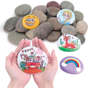 24pcs River Rocks for Painting- 2-4 in Extra Large Hand Picked Rock-Thick-Flat-Smooth Painting Rocks- Perfect for DIY, Kids Crafts, Kindness Stone, Garden & Home Decor, Holiday Easter Gift