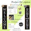 Outdoor 2in1 Welcome Sign for Front Door Home Sweet Home Sign for Farmhouse Tall Outdoor Front Porch Standing 2 Sided 45"X9" Large Vertical Leaner Rustic Outside Decor (Wood Black), 45L" x 9W"