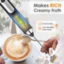 Milk Frother Handheld, Rechargeable Coffee Frother Wand with 2 Stainless Whisks 3 Speeds, Drink Mixer, Electric Foam Maker, Hand Mixer for Lattes, Cappuccino, Matcha, Egg, Black