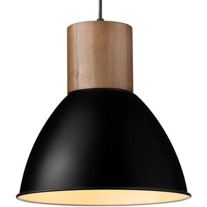 ELYONA Solid Wood Metal Pendant Light Fixtures, Industrial Hanging Lamp, Adjustable Length, 11.6" Modern Farmhouse Bar Pendant Lighting for Kitchen Island, Dining Room, Living Room, Black & Brown