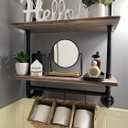 ROGMARS Industrial Pipe Shelf Floating Shelves Bathroom Pipe Shelving Farmhouse Bathroom Shelves with Towel Bar Towel Rack Over Toilet Industrial Shelf Rustic Wall Wood Shelves 19.7 Inch, 20 Inch 2 Tier