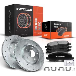 A-Premium 11.57 in (294mm) Front Drilled and Slotted Disc Brake Rotors + Ceramic Pads Kit Compatible with Select Jeep, Mitsubishi, Chrysler & Dodge Models - Compass, Patriot, Lancer, Avenger, Sebring
