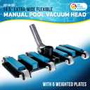 U.S. Pool Supply Manual Pool Vacuum Head for Inground Pools, Flexible, Extra-Wide, Weighted - 6 Weights, Blue, Connect 1.5" Hose, Metal Pole Handle - Swimming Cleaning Accessory Attachment, Vac