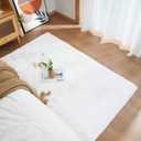 Ghouse Ultra Soft Faux Rabbit Fur Rug, Machine Washable Area Rugs for Bedroom Fluffy Rugs for Living Room, No-Shedding Carpet Sheepskin Rug White 2 x 6 Feet