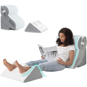 Hansleep Bed Wedge Pillow Set for After Surgery 4PCS, Post Surgery Pillow for Sleep Apnea and Acid Reflux Relief, Adjustable Reading Pillows Back Support with Memory Foam, White, 20", 4pcs-20x26''