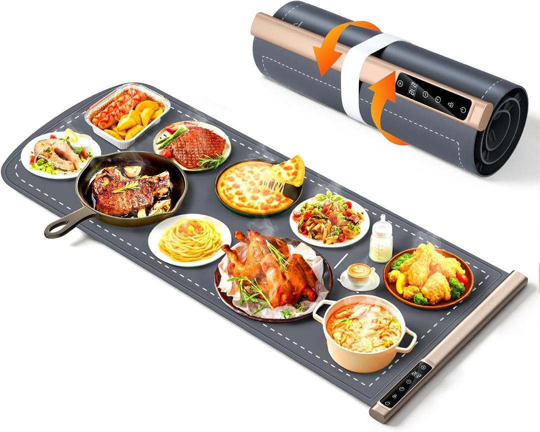 Warming Mat for Food Extra Large 36"x16", 500W Food Warming Mats for Countertop, Food Warmer Trays Chafing Dishes for Buffets Party, 9-Level Temp 12H Timer, Child Lock, Gatherings Portable