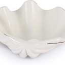 White Shell Decorative Bowl  7.9" Resin Clam Shell with Gold Rim, Coastal Centerpiece for Bathroom Vanity, Entryway, or Living Room, Jewelry Holder, Key Tray, Fruit Bowl, Beach House Decor