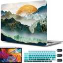 CISSOOK Mountain Case for MacBook Air 13 inch 2020 2021 2019 2018 Release Model A2337 M1 A2179 A1932 with Touch ID, Plastic Sunshine and Mountain Scenery Cover for MacBook Air 13" with Keyboard Cover (Green golden mountains by sunset)