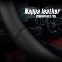 LKWLIKEI Nappa Premium Leather Car Steering Wheel Cover, Non-Slip, Breathable, Universal 15 inches, Black