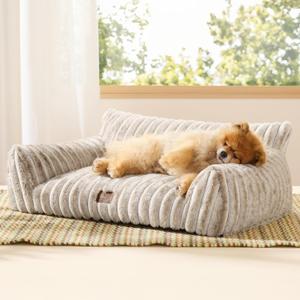 Bedsure ComfyFleece Cute Cat Couch for Pets - Fluffy Small Dog Sofa with Premium Soft Corduroy Fleece, Pet Sofa with Washable Cover, Supportive Dog Couch Bed for Small Medium Dogs, 30inch, Amphora