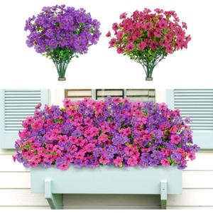 2 x Lifewit Artificial Flowers for Outdoor Indoor, 24 Bundles Plastic Fake Flowers Daisy with Eucalyptus Leaves for Home Garden Decor, Porch, Window Box(Mix for Fuchsia Purple)