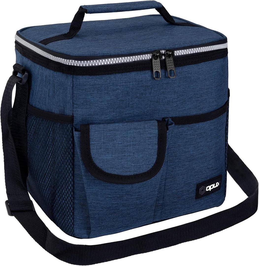 opux Insulated Lunch Bag for Men Women, Leakproof Heather Navy Lunch Box for Work, Portable Soft Lunch Cooler Bag with Shoulder Strap, Adult Lunchbox Lunch Pail for Kid Boy Girl School, 18 Can/10L